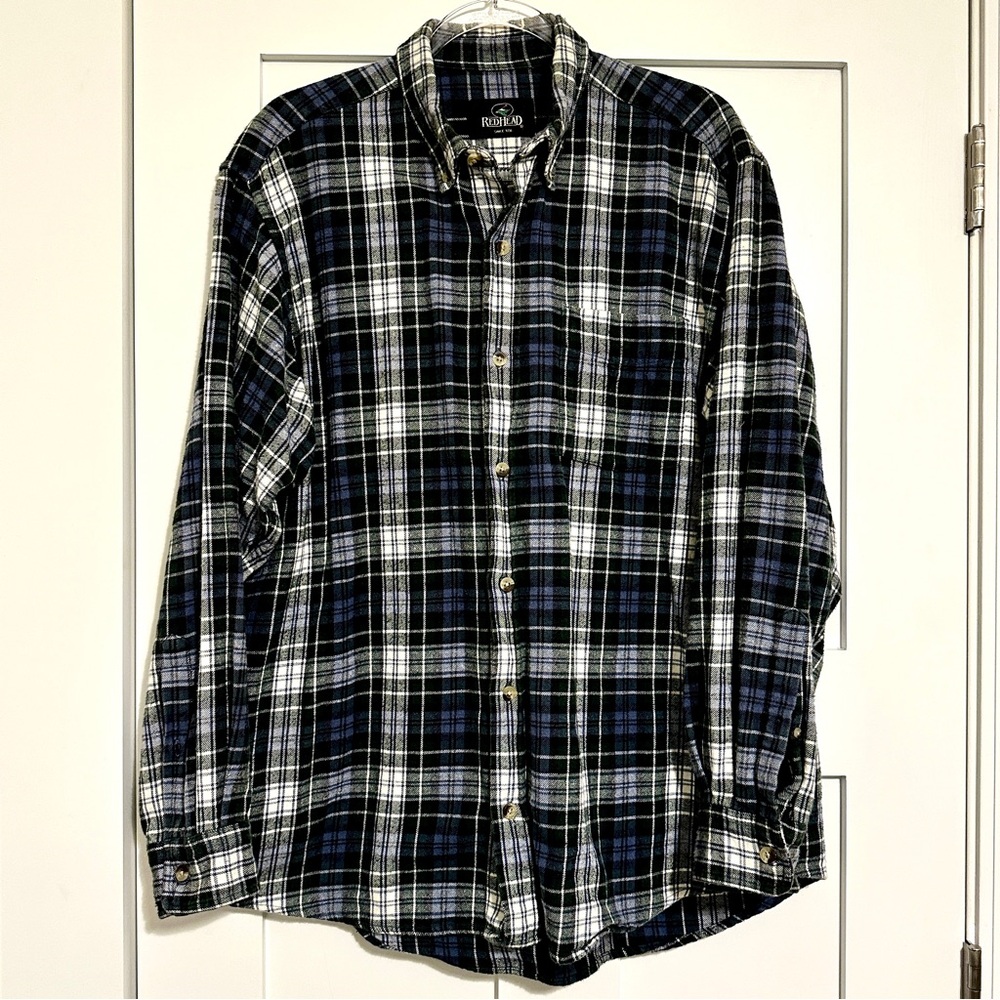 RedHead Men’s Plaid Black, Green and Blue Button-Down Cotton Flannel • Sz Large